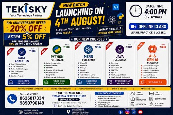 TEKISKY کا نیا بیچ 4 اگست سے شروع، جدید آئی ٹی کورسز پر خصوصی رعایت کا اعلان